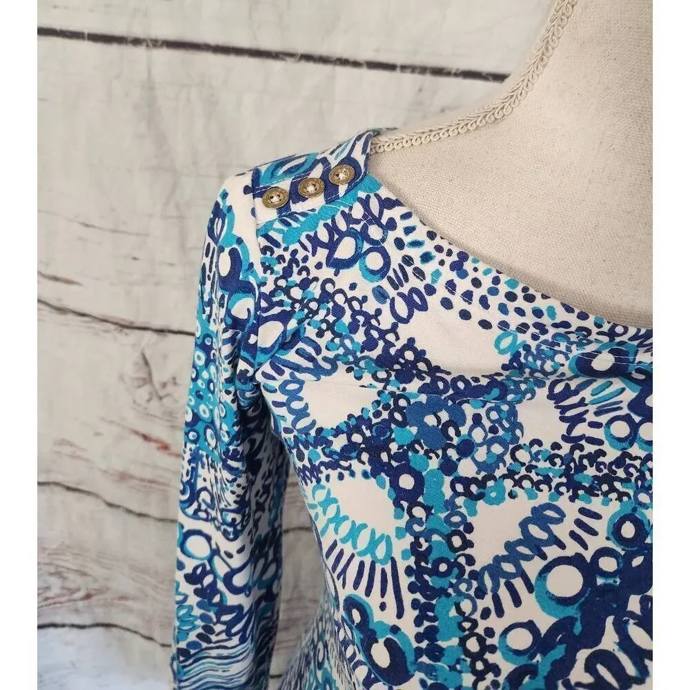 Lilly Pulitzer‎ Sophie 3/4 Sleeve Blue & White Dress Size Small